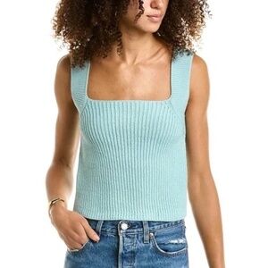Vince Ribbed Sweater Square Neck Tank Top Italian Cotton Blue Size S